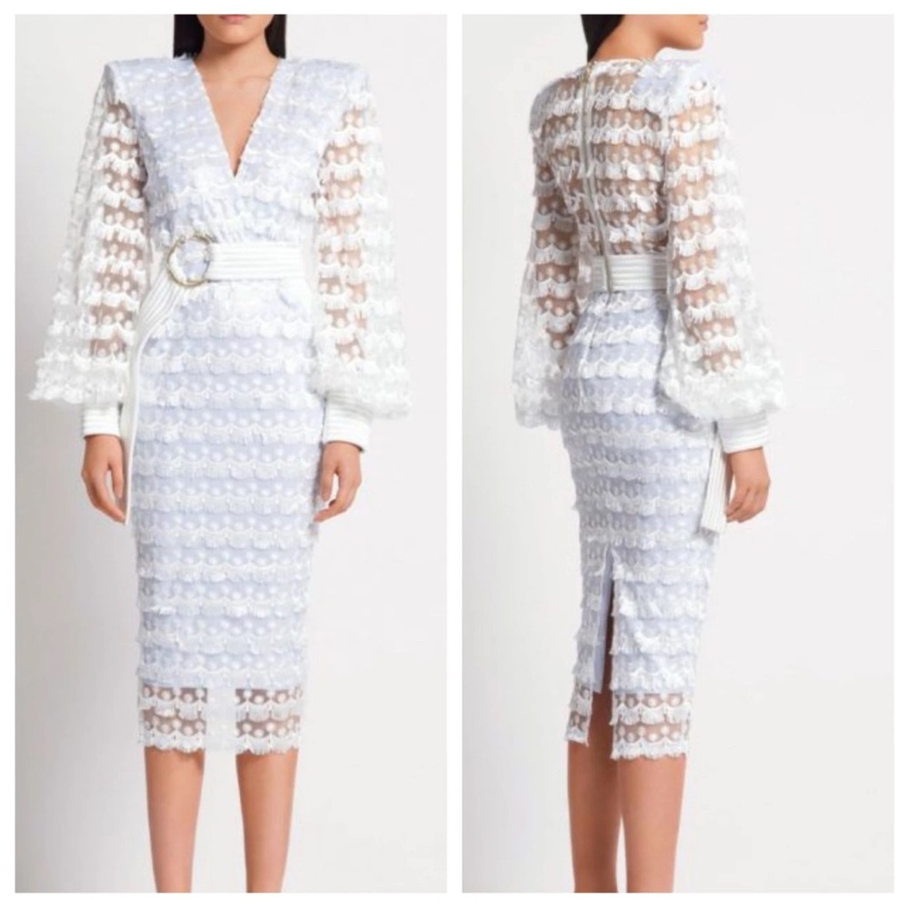 Zhivago - It’s Over Midi Dress White Tassel Fringe Belted Dress - US 6 - NWT - Picture 2 of 16